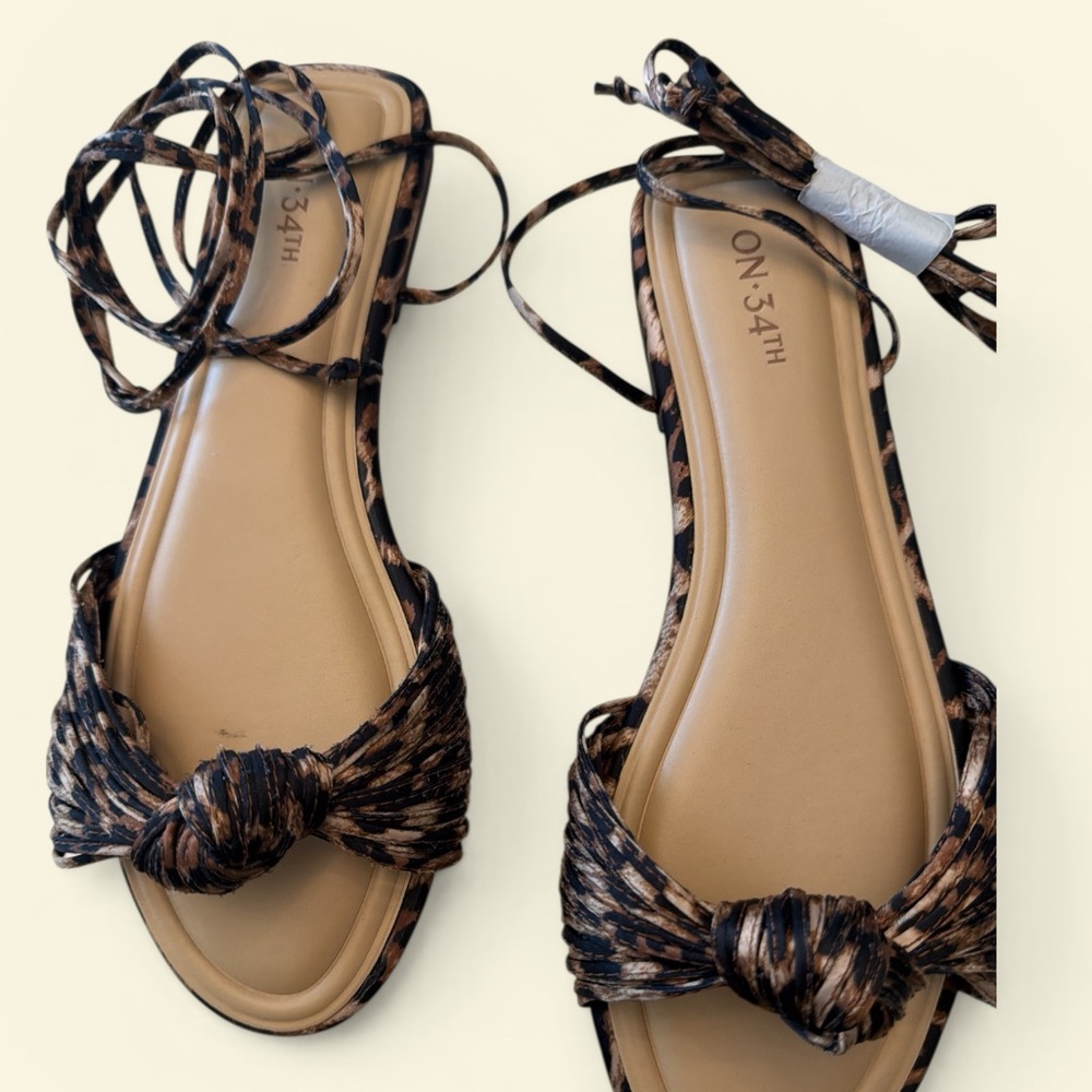 ON 34TH Leopard-Print Lace-Up Knot Sandals in Brown/Black